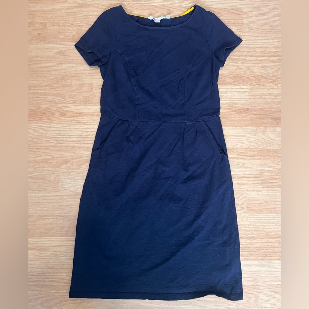 Boden navy shirt dress cotton 4P petite summer pockets classic preppy minimal